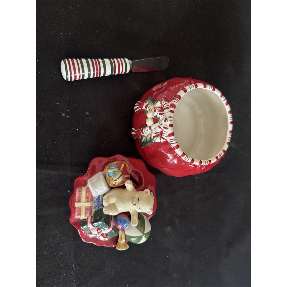 Longaberger Christmas Ceramic Candy Dish Santa's Toys Vintage - Picture 3 of 4